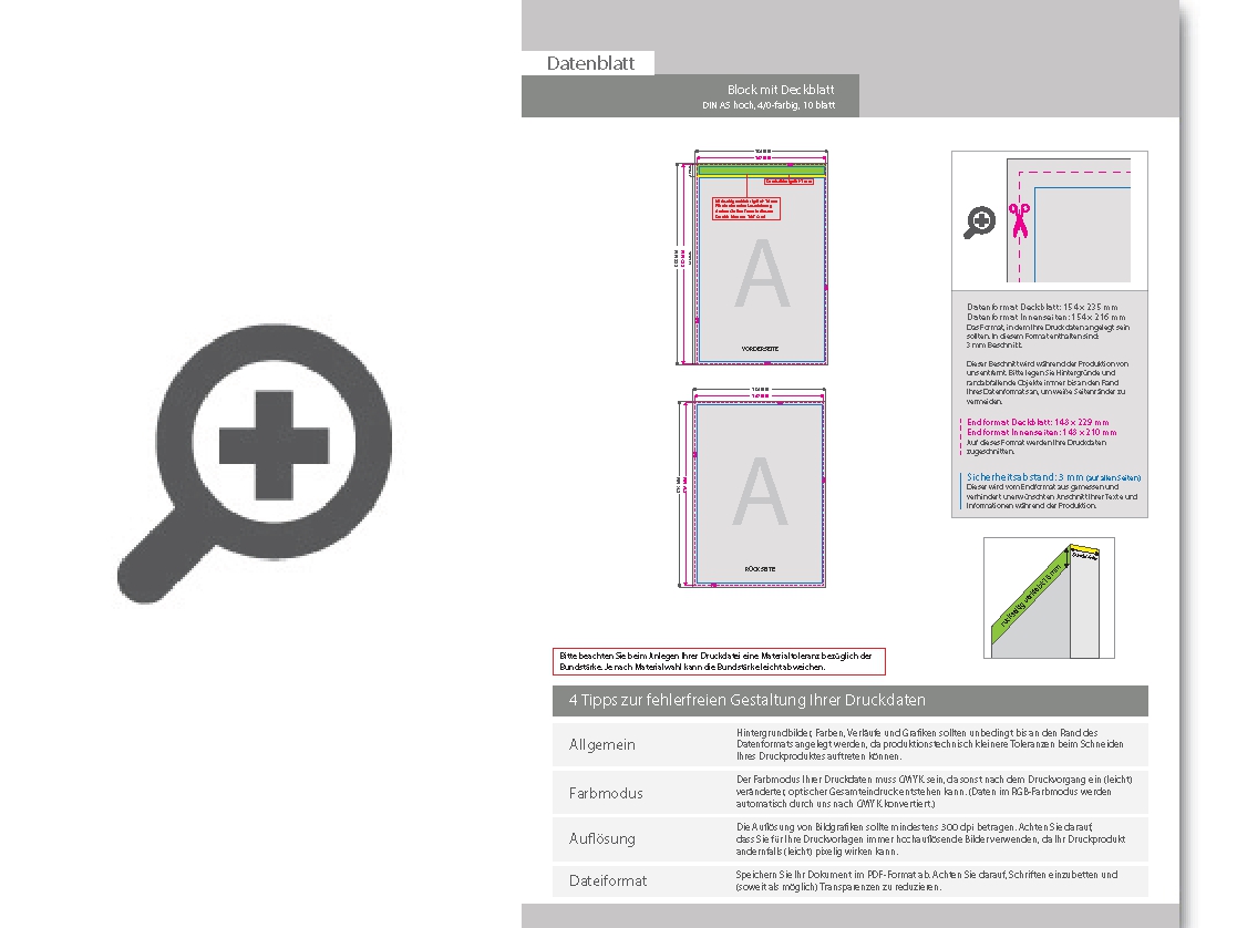 Product Bild block_mit_leimbindung_und_deckblatt__din_a5__10_blatt__4_0_farbig_einseitig_bedruckt